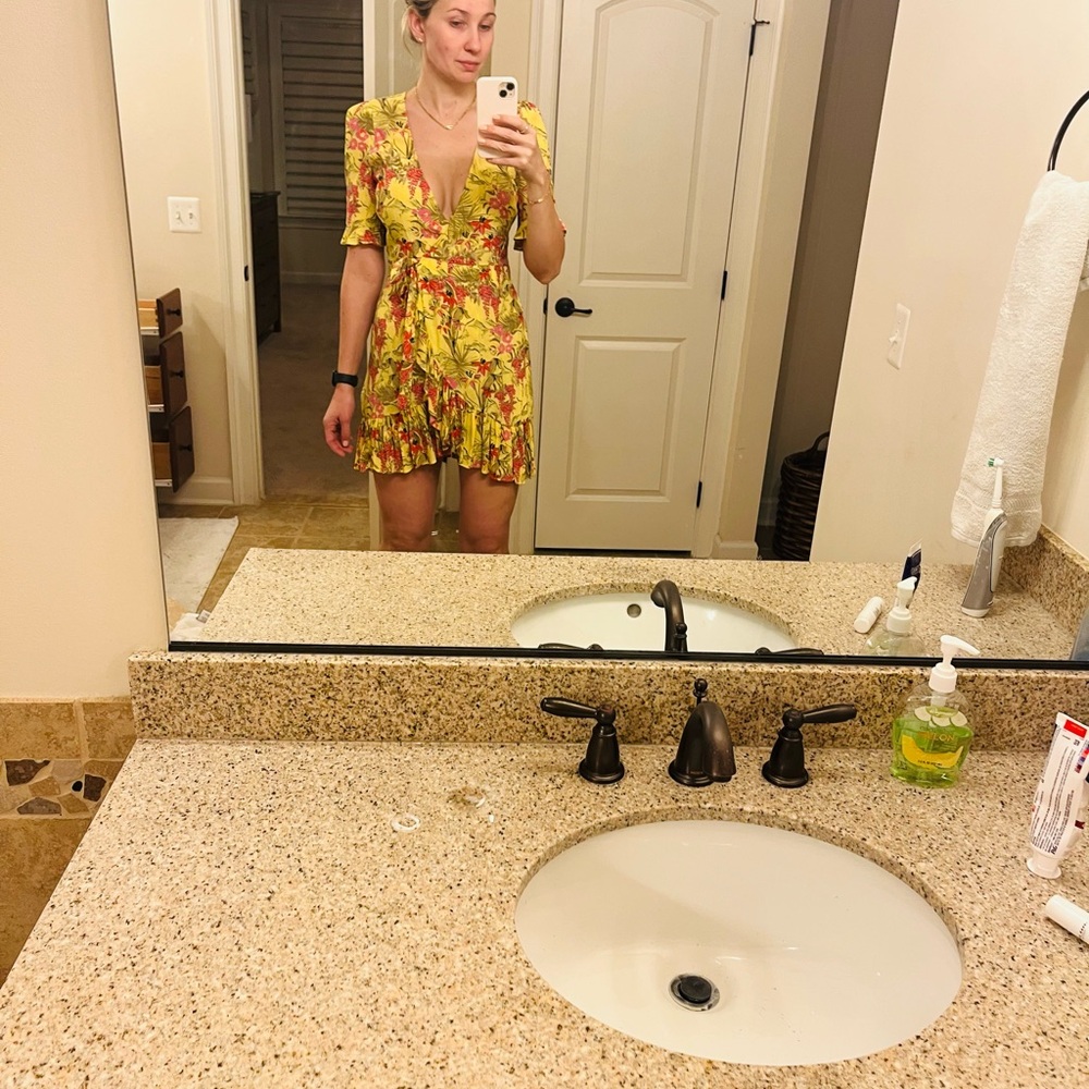 Floral Yellow Wrap Dress